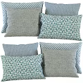 Stylish Decorative Pillows With Gray Textured Teal Floral And Chevron Patterns 3d model