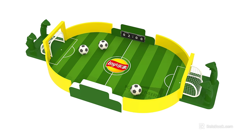 Lay's Branded Toy Football Field With Green Lawn Yellow Border And Soccer Balls 3d model 