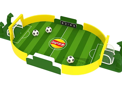 Lay's Branded Toy Football Field With Green Lawn Yellow Border And Soccer Balls 3d model