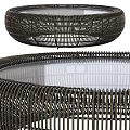 Modern Black Wicker Round Coffee Table with Stylish Woven Design 3d model
