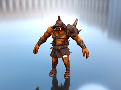 Muscular Fantasy Man Warrior Wearing Leather Armor Horned Helmet and Short Tunic 3d model