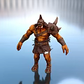 Muscular Fantasy Man Warrior Wearing Leather Armor Horned Helmet and Short Tunic