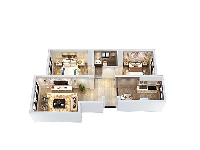 Birds Eye View Floor Plan Of Modern Interior With Multiple Rooms And Furniture Layout 3d model