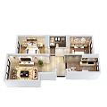 Birds Eye View Floor Plan Of Modern Interior With Multiple Rooms And Furniture Layout