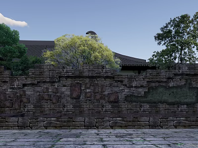 Chinese style landscape wall imitation Han and Tang Dynasty landscape wall 3d model