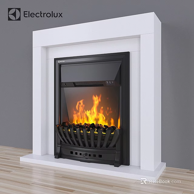Modern Fireplace Interior With White Frame Black Body Flames And Decorative Logs 3d model 