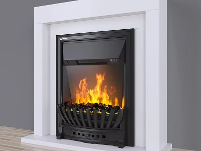 Modern Fireplace Interior With White Frame Black Body Flames And Decorative Logs 3d model