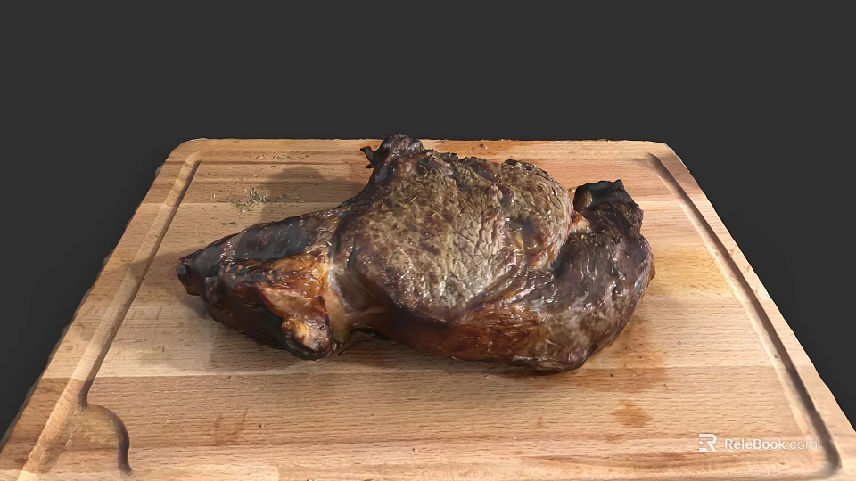 Juicy Roasted Meat Chunk on Wooden Cutting Board with Crispy Crust 3d model 
