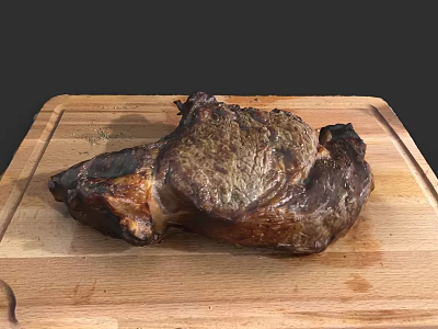 Juicy Roasted Meat Chunk on Wooden Cutting Board with Crispy Crust 3d model