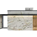 Modern Reception Desk Designs With Marble Surfaces And Metal Accents