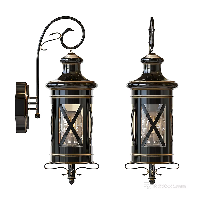 Classic Black Wall Lamps With X Shaped Glass Panels And Metal Frames 3d model 