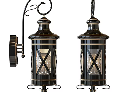 Classic Black Wall Lamps With X Shaped Glass Panels And Metal Frames 3d model