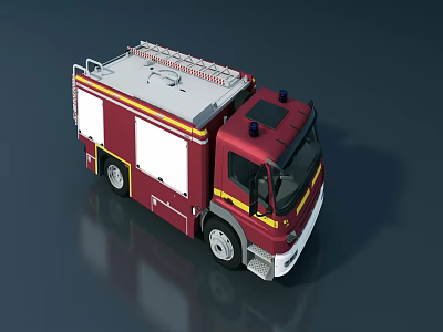 Red Fire Truck With Ladder On Top And Blue Emergency Lights 3d model