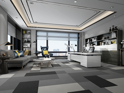 Modern Office General Manager's Office Patchwork Carpet Special-Shaped Casual Sofa Coffee Table Combination Office Desk Museum Frame Telescope 3d model