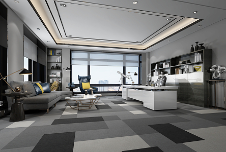 Modern Office General Manager's Office Patchwork Carpet Special-Shaped Casual Sofa Coffee Table Combination Office Desk Museum Frame Telescope 3d model