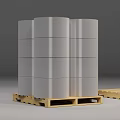 Three Silver Aluminum Foil Rolls For Household Use Stacked On Wooden Pallets