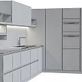 Modern Kitchen Cabinets With Light Countertop Sink And Dark Wood Oven Appliances