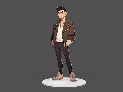 Male Game Movie Character Wearing Brown Leather Jacket White Shirt Black Pants Brown Shoes Standing 3d model
