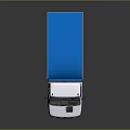 White And Blue Small Commercial Truck With Open Blue Bed And Gray Accents