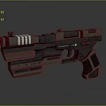 Futuristic Sci Fi Pistol Weapon Design With Red White Stripes And Illuminated Parts