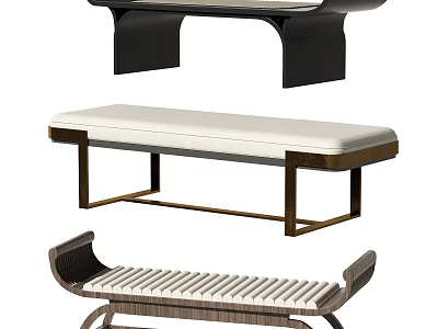 Various Ottoman Footstool Designs Featuring Upholstered Seat Wooden Frame And Rattan Details 3d model