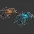 Two Futuristic Sci Fi Weapons With Complex Structure And Glowing Components