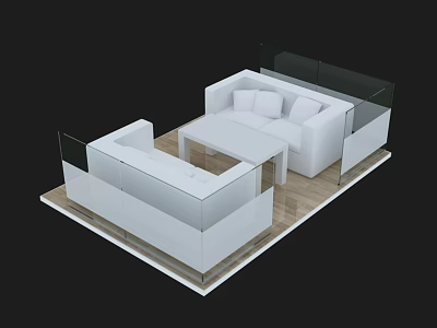 Modern White Sofa Lounge Area With Glass Railing And Wooden Floor 3d model