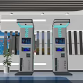 Modern Government Service Hall With Two Self Service Terminals And Digital Information Displays