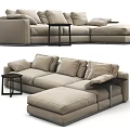 Modern Beige Sofa With Multiple Cushions And Black Coffee Table Set 3d model