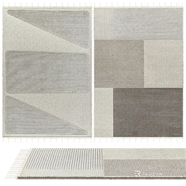 Square Rug With Geometric Striped Patterns Neutral Tones And Modern Design 3d model