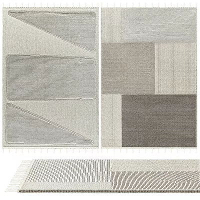 Square Rug With Geometric Striped Patterns Neutral Tones And Modern Design 3d model