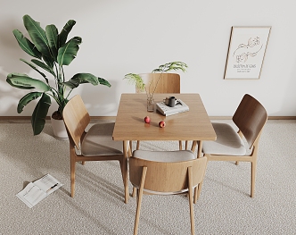 Nordic Solid Wood Casual Tables and Chairs 3d model