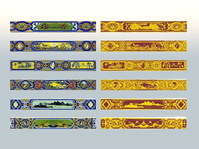 Colorful Decorative Architectural Friezes With Various Ornamental Patterns And Designs 3d model