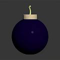 Purple Spherical Bomb With Wooden Cork And Yellow Fuse On Gray Background