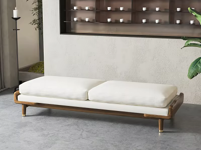 Minimalist Sofa Bench With Upholstered White Seat And Wooden Frame For Modern Living Room 3d model
