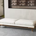 Minimalist Sofa Bench With Upholstered White Seat And Wooden Frame For Modern Living Room
