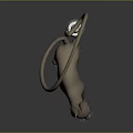 Light Brown Cat Shaped 3D Model With Long Curly Tail Holding Lit Lantern