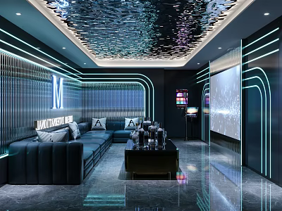 Modern KTV Private Room With Neon Lights Sofa And Projector 3d model