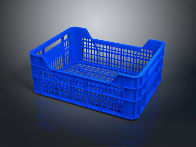 Blue Plastic Storage Basket With Grid Design And Side Handles For Home Use 3d model