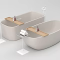 Modern Freestanding Bathtubs with Wooden Trays Bath Products and White Towels