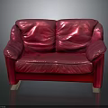 Stylish Red Leather Sofa With Two Seater Design And Smooth Upholstery