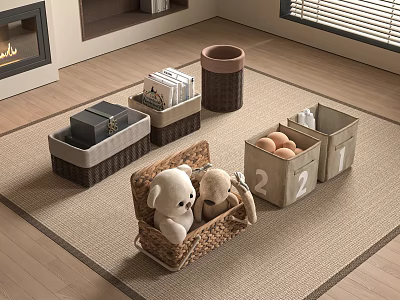 Kitchen Supplies Combination Modern Rattan Storage Basket Dirty Clothes Basket 3d model
