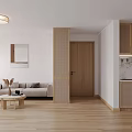 Modern Living and Dining Room Interior With Wooden Table Chairs Pendant Light And Open Kitchen