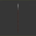 Traditional Spear Weapon With Metal Spearhead And Wooden Shaft Isolated On Gray Background