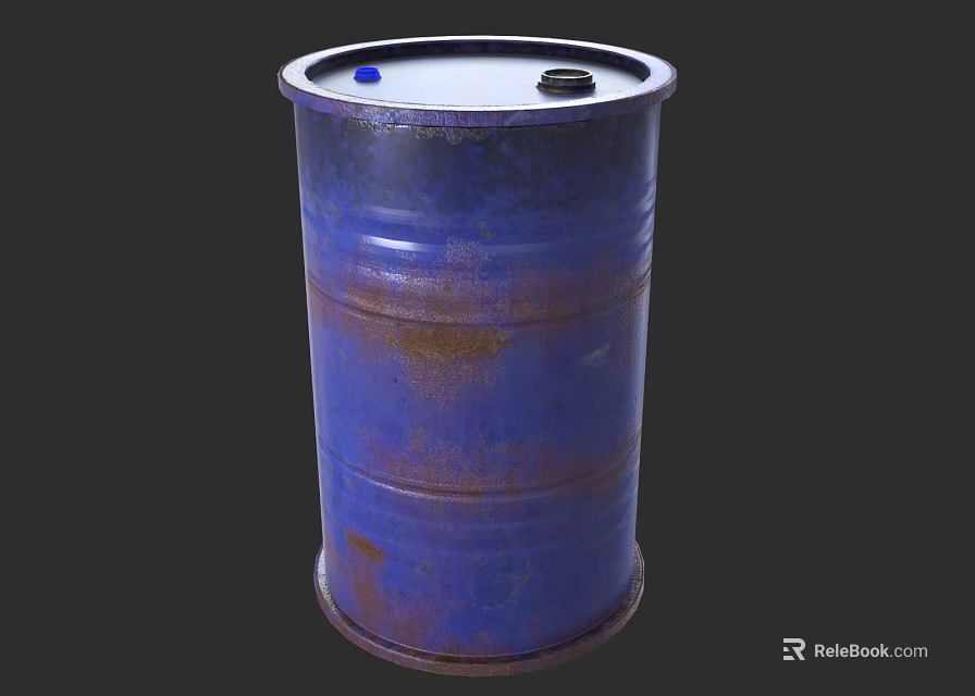 Rusty Blue Metal Oil Drum With Two Holes On Top Surface 3d model 