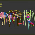 Red And Yellow Children's Playground Structure With Slide Climbing Frame Swings And Arches