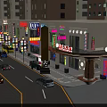 Vibrant Nighttime Commercial Street With Colorful Neon Signboards Various Shops Cars And Surrounding Buildings