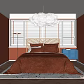 Orange Walls Bedroom Interior Design With Gold Headboard Cloud Chandelier Blue Nightstand And Brown Bedding