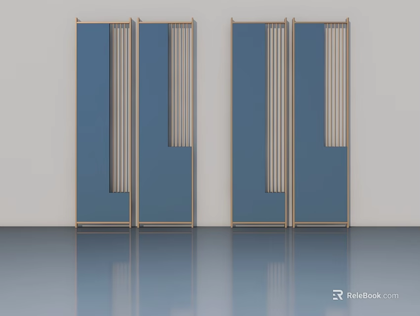 Modern Blue Swing Doors With Wooden Frame And Vertical Slats Design 3d model 