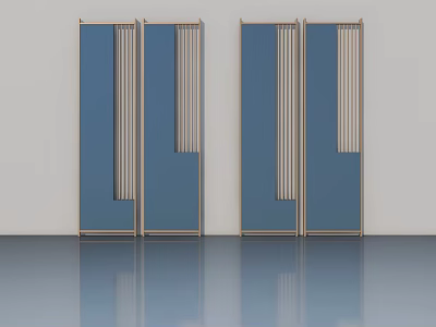 Modern Blue Swing Doors With Wooden Frame And Vertical Slats Design 3d model